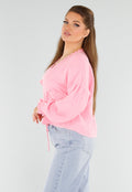 Roze Blouse met Hartzakken en Knooplint Detail