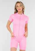 Felroze Sportset met Korte Mouwen Jasje en Short met Hoge Corrigerende Tailleband