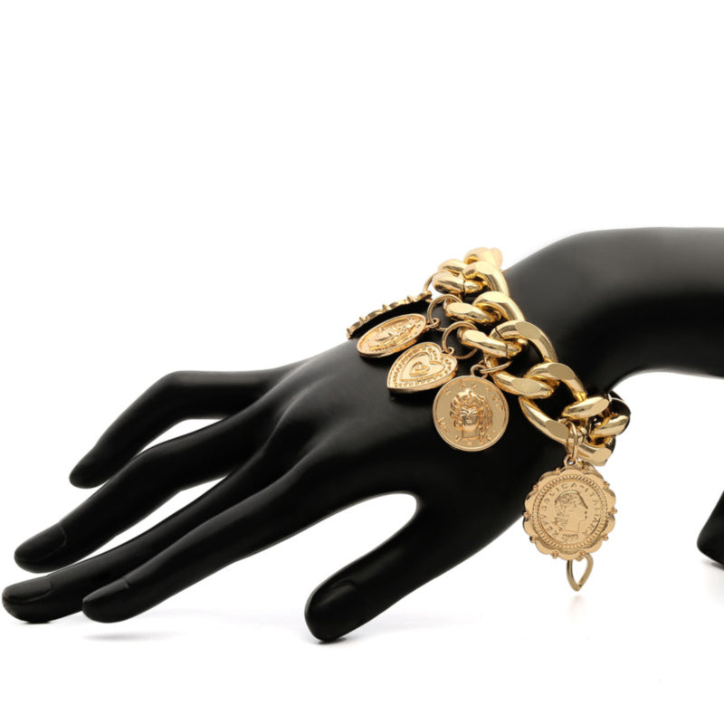 Dikke Goudkleurige Schakelarmband met Munten