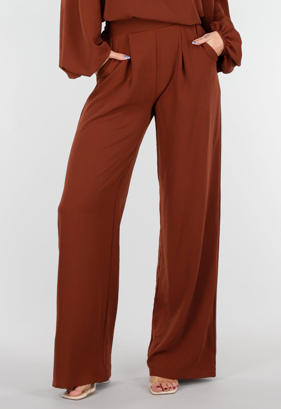 Terracotta Linnenlook Broek met Hoge Taille