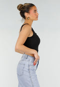 Zwarte Cropped Top met Open Rug en Kant
