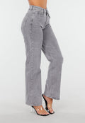 Grijze High Waist Straight Jeans met Licht Gewassen Look