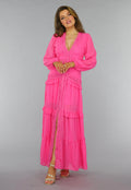 Roze Longsleeve Boho Jurk met Ruches