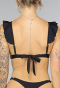 Zwarte Ruffle Bikini Top met Strikdetail