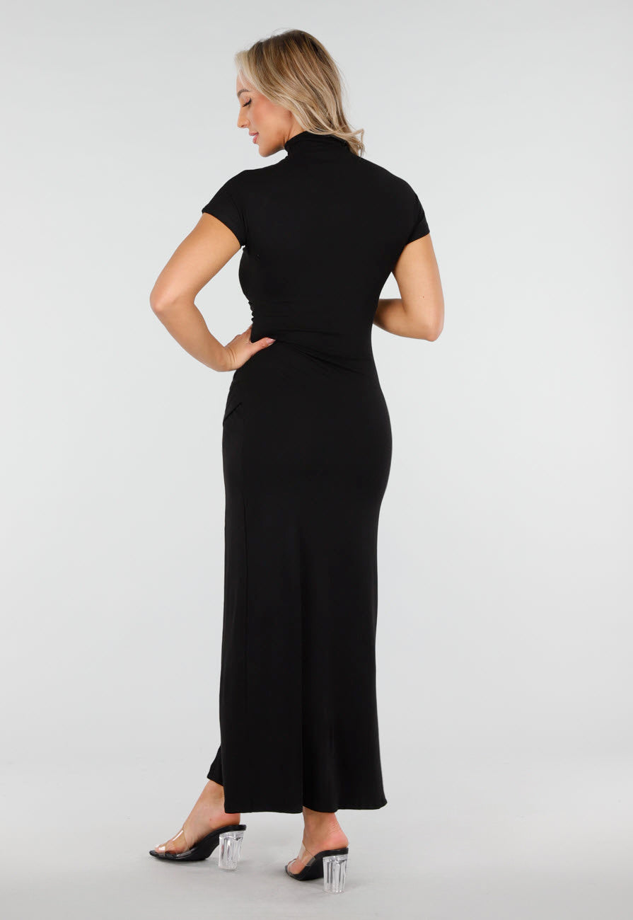 Zwarte Maxi Jurk met Col en Split