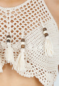 Beige Gehaakte Halter Top met Open Rug