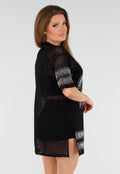 Zwarte Mesh T-Shirtjurk met Zilveren Glitters en Nummerprint