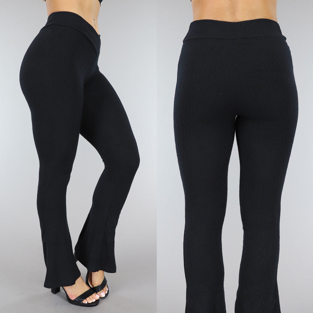 Zwarte Ribstof Flair Broek met Overslag Taille