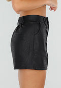 Zwarte Lederlook Shorts met Elastische Tailleband