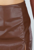 Bruine Lederlook Skort met Stretch en Binnenbroekje