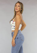 Witte Bustier met Grote Multicolor Strass