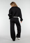 Zwarte Sweater met Halve Rits en Elastische Boorden