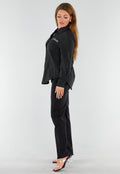 Zwarte Gestreepte Blouse met St. Tropez Borduursel Achterop
