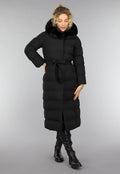 Zwarte Lange Pufferjacket met Bontkraag