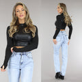 Zwarte Stoere Longsleeve Top met Hoge Hals