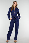 Denim Jumpsuit met Strikceintuur Blauw