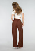 Petite High Waist Bruine Linnen Look Broek met Tailleband