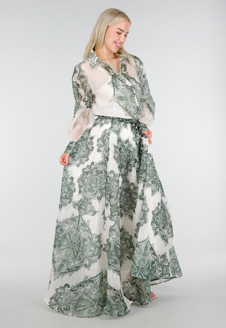 Groene Semi-Transparante Blouse met Paisley Print