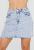 Lichtblauwe Denim Rok met Studs en Rechte Pasvorm en Steekzakken