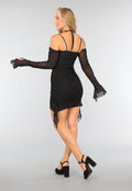 Zwarte Ruffle Mesh Jurk met Cutouts