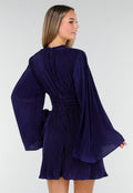 Navy Blauwe Jurk met Plissé en Ruche Taille