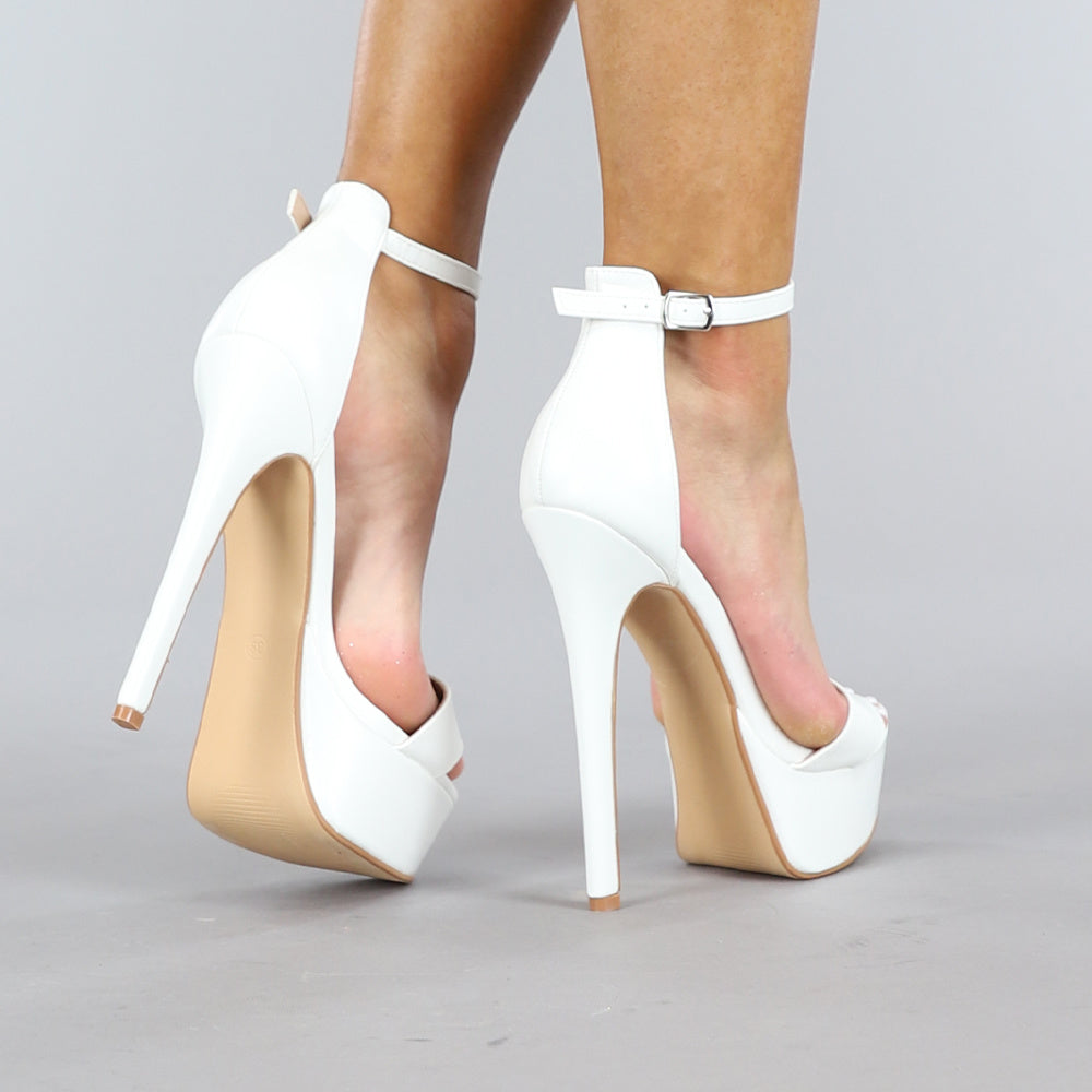Witte Sandaletten met Plateau en Hoge Stiletto Hak