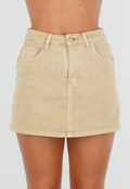 Beige Denim Skort met Stretch en Hoge Taille