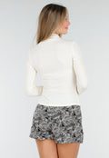 Beige Coltrui Top met Lange Mouwen