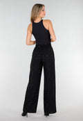 Zwarte Linnenlook Glitter Pantalon  met Stretchband