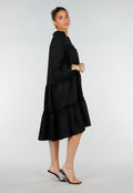 Zwarte Midi Jurk met V-Hals en Ruffle Details