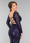 Donkerblauwe Jurk met Pailletten Ornamenten