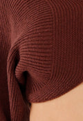 Donkerbruine Gebreide Cropped Trui met V-Hals en Ballonmouwen