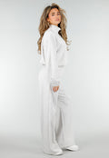 Grijze Wide Leg Joggingbroek met Elastische Taille en Stretch