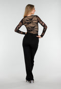 Zwarte Kant Bodysuit met Stretch en Beige Onderlaag