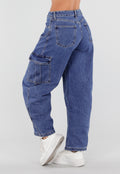 Blauwe Cargo Barrel Jeans met Opgestikte Zakken