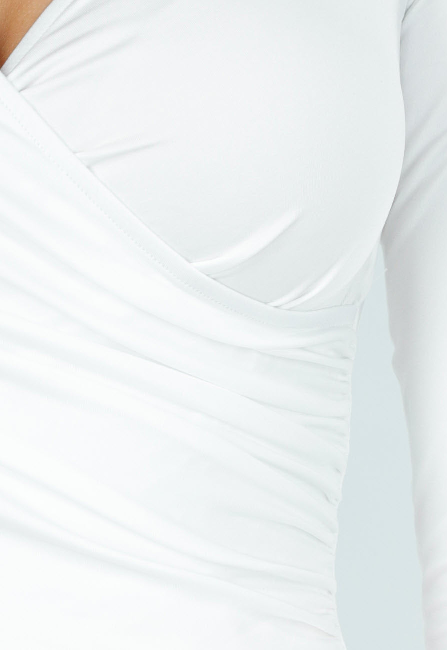 Witte Gedrapeerde Top met Overslag en Stretch