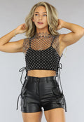 Fisnet Top met Strass Bloemen