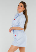 Lichtblauwe Katoenen Set met Blouse en Short met Zakken