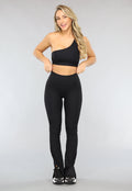 Zwarte Ribstof Flair Sportlegging met Split
