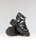 Zwarte Lederlook Sandalen met Grove Zool