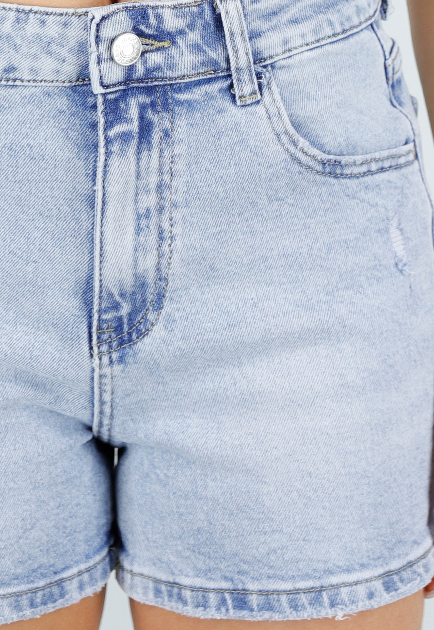 Lichtblauwe Denim Short met High Waist en Stretch