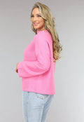 Roze Rib Gebreide Trui met Hoge Hals