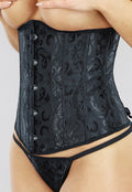 Zwarte Satin Underbust Korset met Borduursels