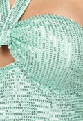 Mintkleurige Halter Galajurk met Pailletten