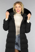 Zwarte Lange Pufferjacket met Bontkraag
