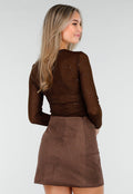 Bruine Semi-Transparante Top met Lange Mouwen en Glitterdetails