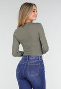 Olijfgroene Body met Lange Mouwen en Stretch