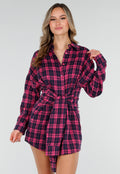 Roze Geruite Blouse Jurk met Tailleband