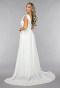 Lange Witte Chiffon Jurk met Veren Details