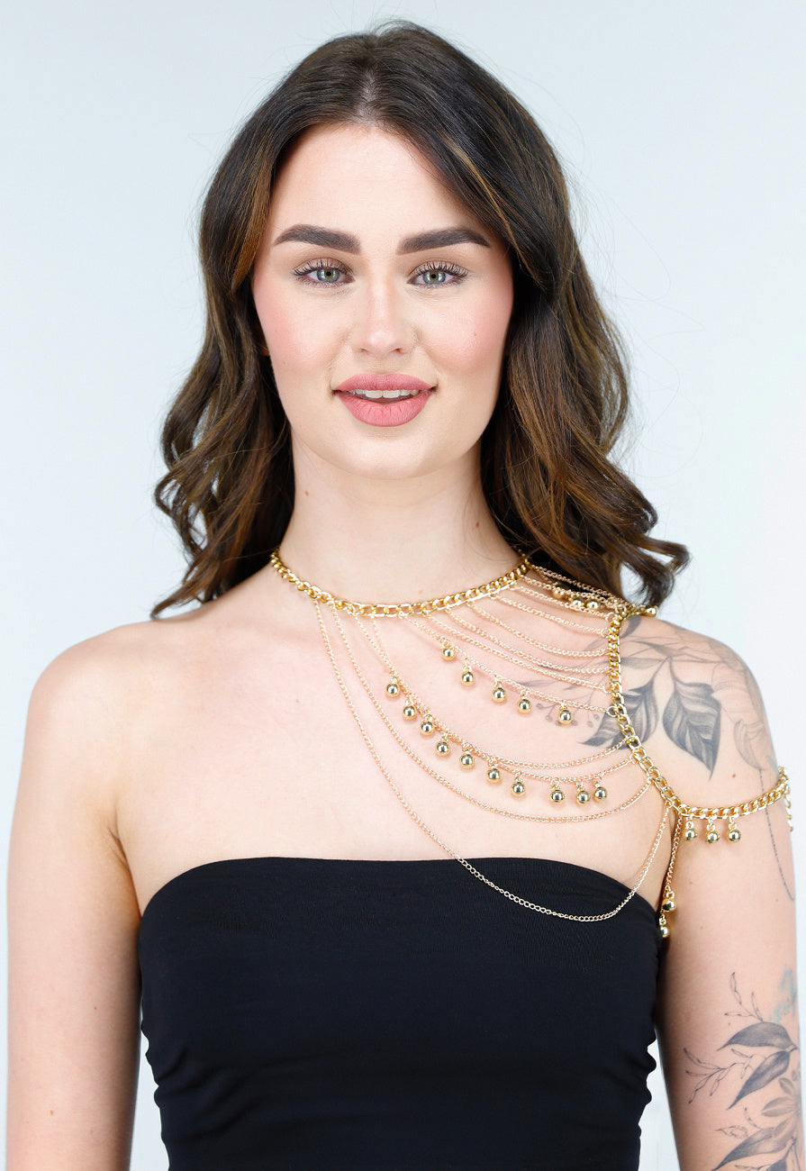 Goudkleurige Body Chain Sieraad met Schouderketting en Hangertjes
